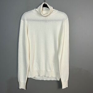 Isaia Napoli Sweater Men's Large Cashmere Silk Roll Neck Turtleneck Ivory Italy